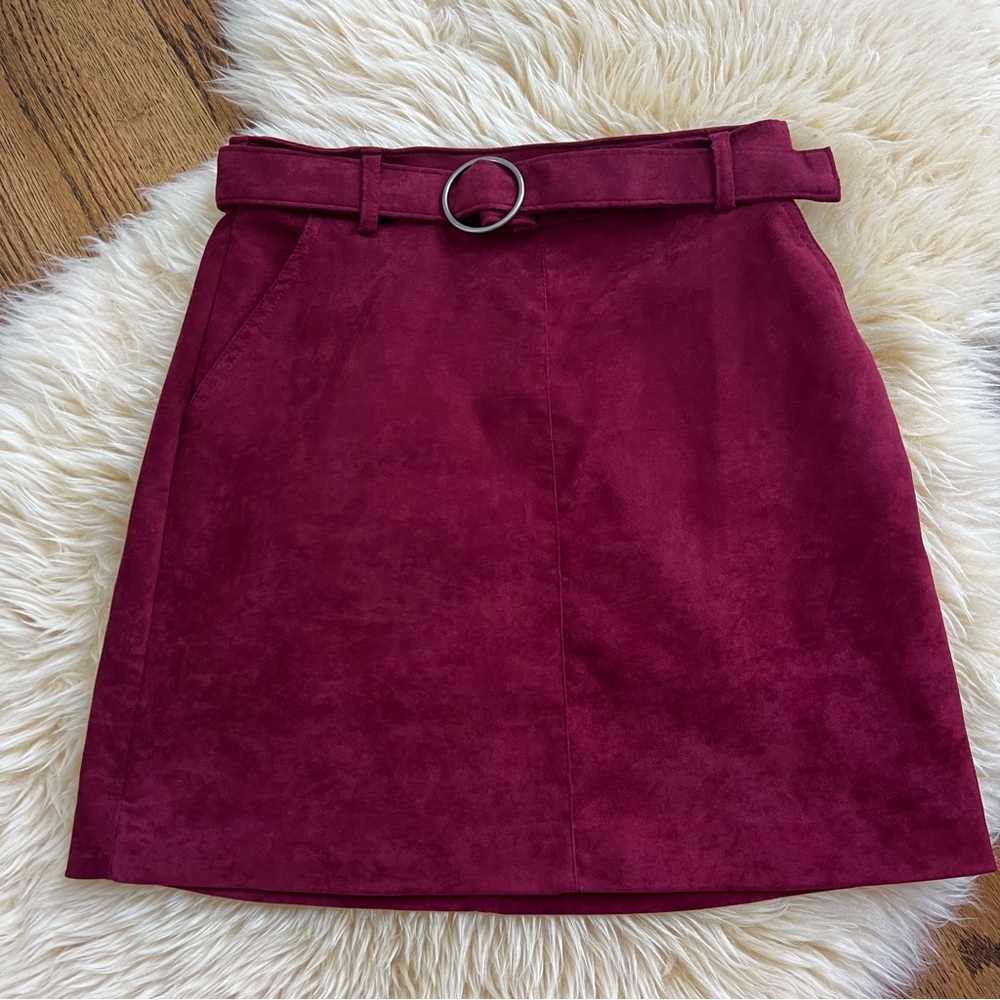 Hollister red faux suede mini skirt with belt